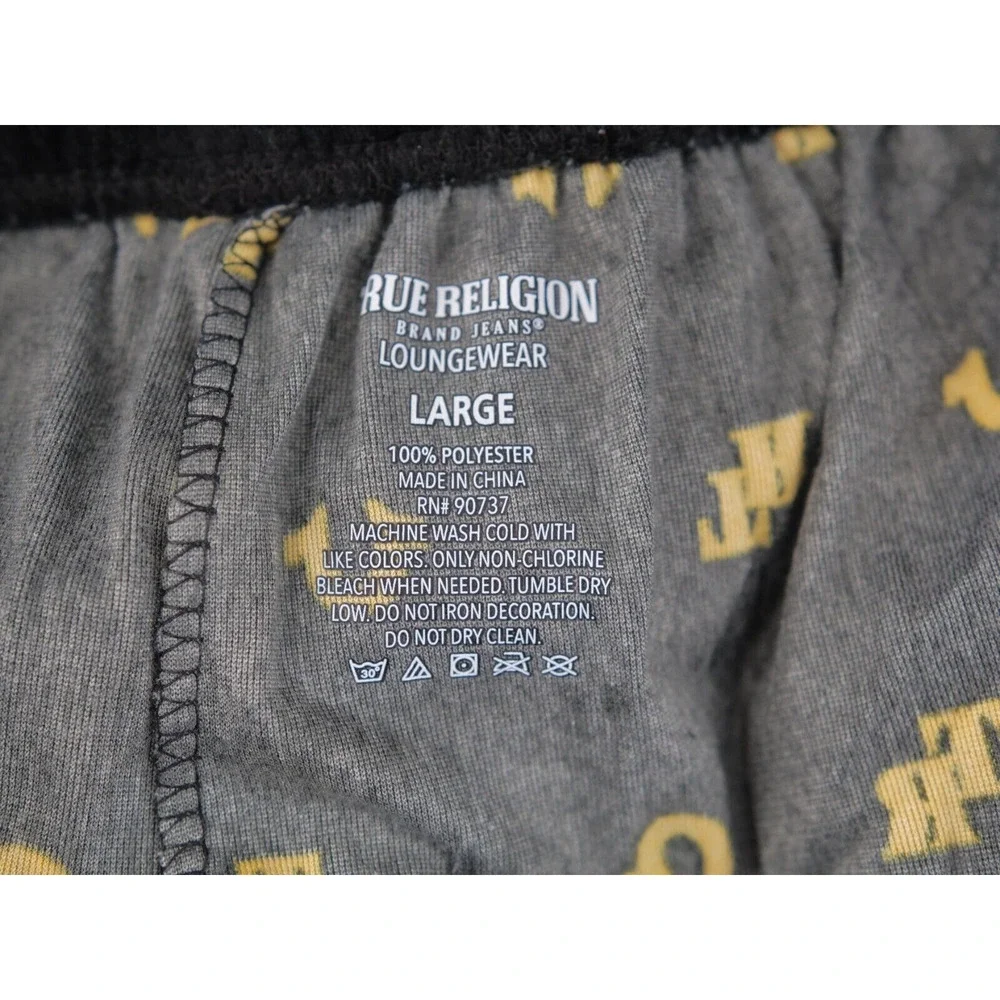TRUE RELIGION Men's L LOUNGEWEAR FLEECE PANTS ALLOVER‎ HORSESHOE PRINT LOGO